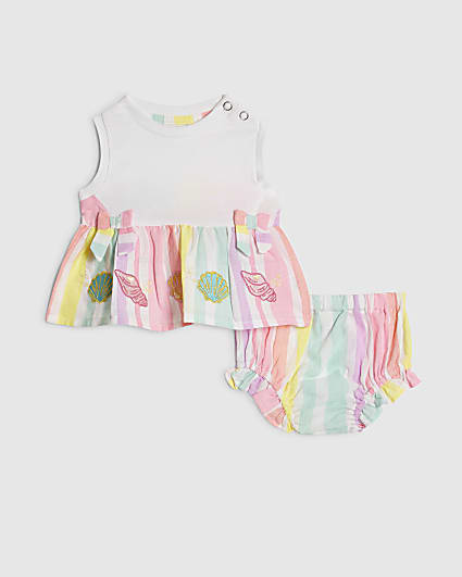 Baby Girls White Hybrid Stripe Dress Set