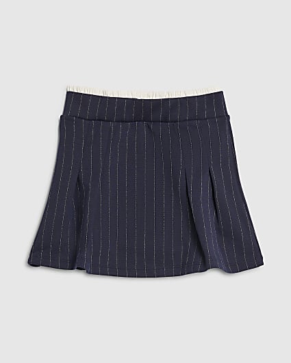 Girls Navy Pinstripe Pleated Skirt