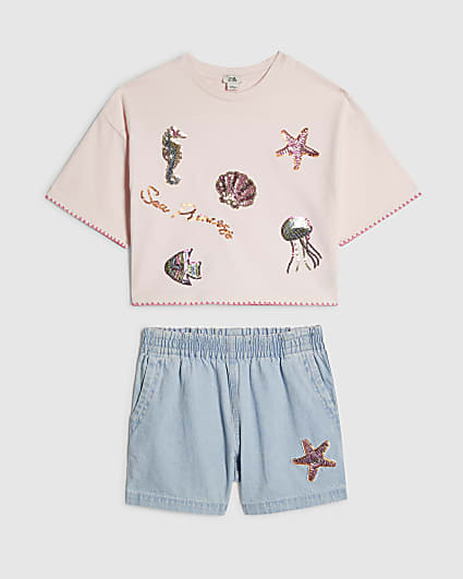 Girls Blue Sealife T-Shirt And Shorts Set
