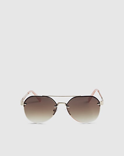 Girls Brown Rimless Aviator Sunglasses