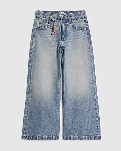 Girls Blue Wide Leg Cherry Charm Jeans