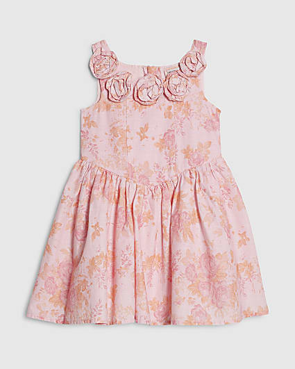 Mini Girls Pink Corsage Cotton Dress
