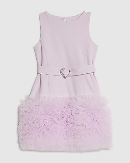 Girls Purple 3D Organza Hem Dress