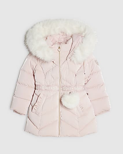 Mini Girls Pink Padded High Shine Coat
