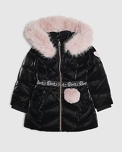 Mini Girls Black Padded High Shine Coat
