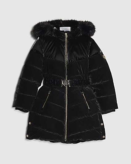 Girls Black Longline Padded Coat