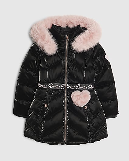 Girls Black High Shine Padded Coat
