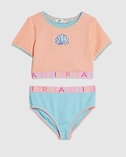 Mini Girls Orange Shell Elastic Top Bikini