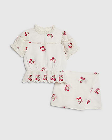 Mini Girls White Cherry Skort Set
