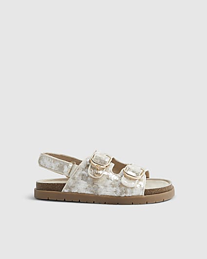 Girls Brown Sequin Charm Footbed Sandals