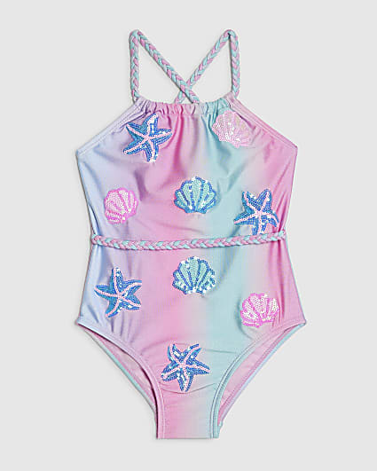 Mini Girls Blue Ombre Sequin Swimsuit