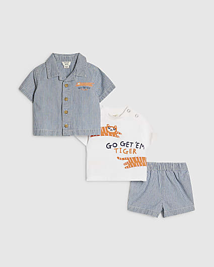 Baby Boys Blue Stripe Tiger Shirt Set