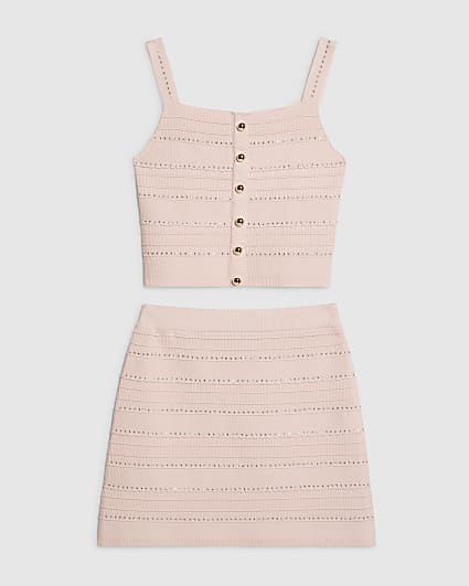 Girls Embellished Top And Skirt Set