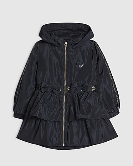 Girls Navy Frill Bow Raincoat