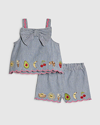 Baby Girls Blue Stripe Bow Cami set