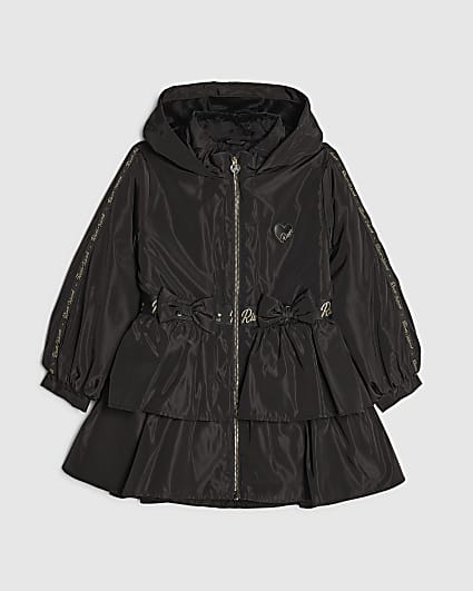 Girls Black Frill Bow Raincoat