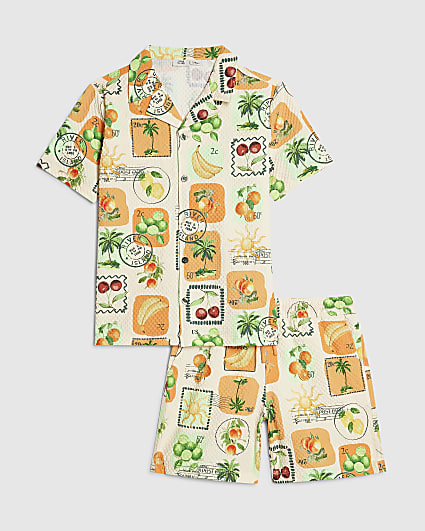 Boys Cream Postcard Print Swim Set