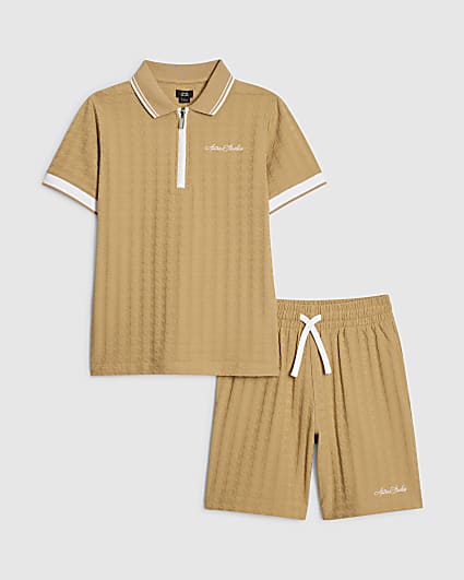 Boys Brown Polo Shirt And Shorts Set