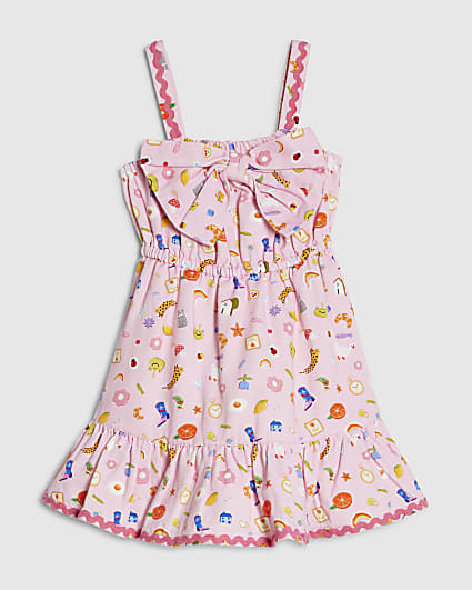 Mini Girls Pink Icon Bow Cotton Dress