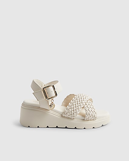 Girls Beige Plaited Wedge Sandals
