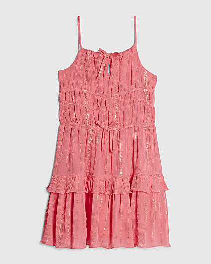 Girls Pink Tiered Shimmer Dress