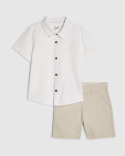 Mini Boys White Shirt And Chino Shorts Set