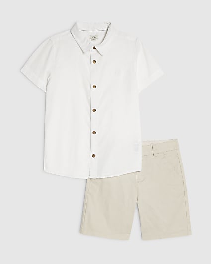 Boys White Shirt And Chino Shorts Set