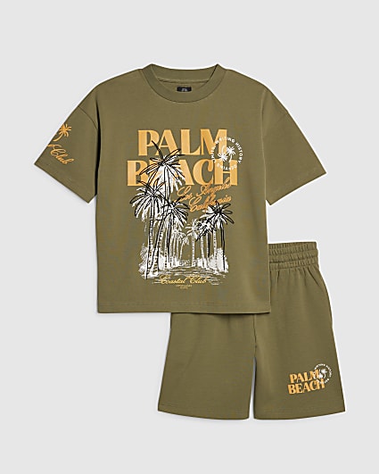 Boys Khaki Palm Beach T-Shirt Set