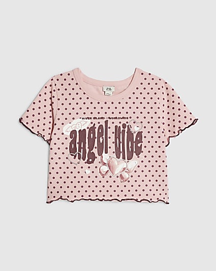 Girls Pink Polka Dot Angel Vibe T-Shirt
