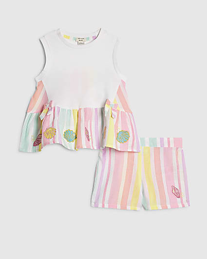Mini Girls White Stripe Top & Short Set