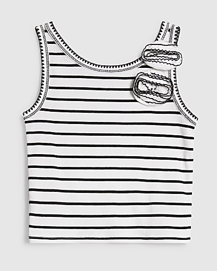 Girls Black Stripe Rosette Tank Top