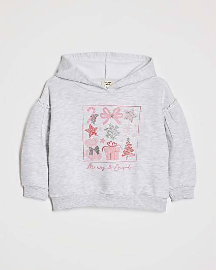 Mini Girls Grey Christmas Box Hoodie