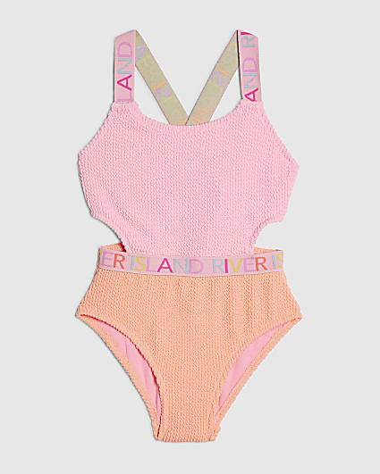 Girls Pink Colour Block Cut Out Swimsuit