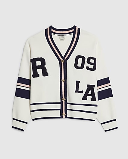 Girls White Stripe Cardigan