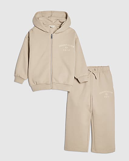 Mini Boys Beige Essentialism Hoodie Set