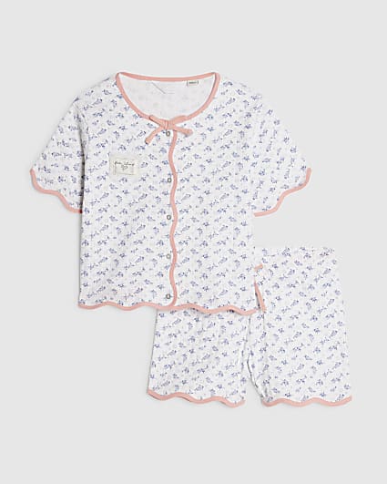 Girls White Ditsy Pointelle Pyjamas