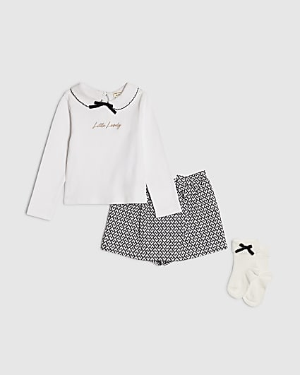 Mini Girls White Bow Top And Skort Set