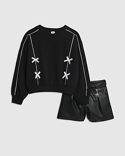 Girls Black Bow Sweatshirt Set