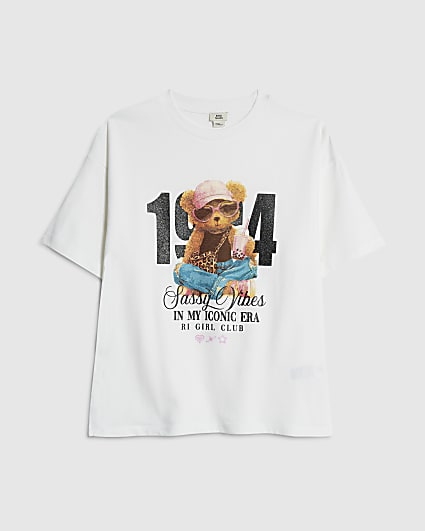 Girls White Boba Bear T-Shirt