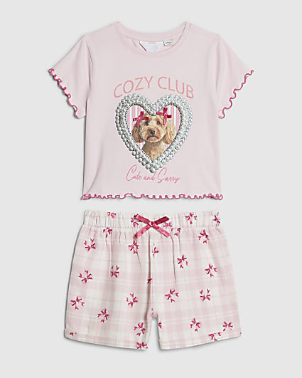 Girls Pink Puppy Pyjamas Set