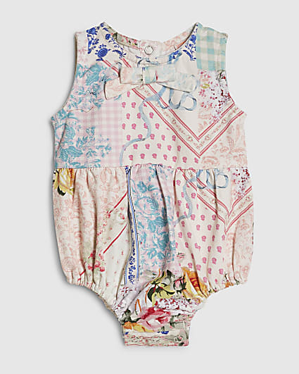 Baby Girls Pink Patchwork Cotton Romper