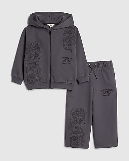 Mini Boys Grey Japanese Dragon Hoodie Set
