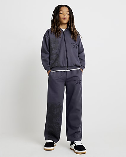 Boys Grey Japanese Dragon Hoodie Set
