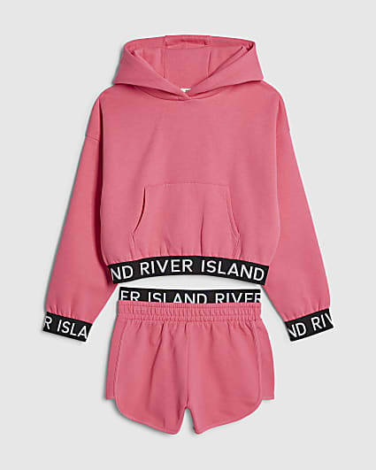 Girls Pink Hoodie And Shorts Set