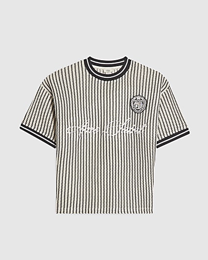 Boys Black Crochet Stripe T-Shirt
