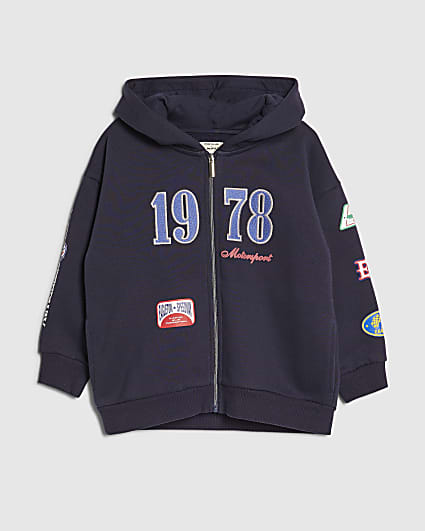 Mini Boys Navy 1978 Badge Zip Through Hoodie