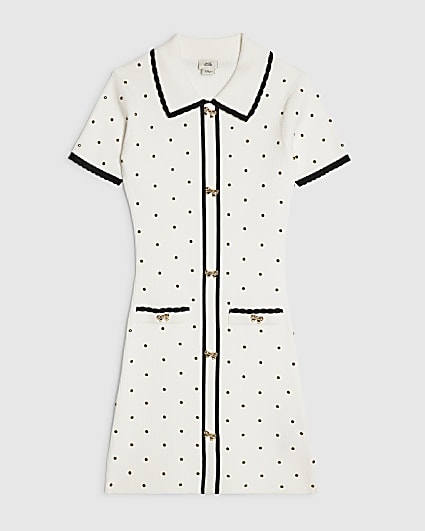 Girls Cream Embellished Polo Dress