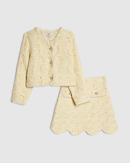 Girls Yellow Boucle Jacket And Skirt Set