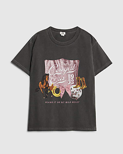 Girls Grey Cowgirl Era T-Shirt