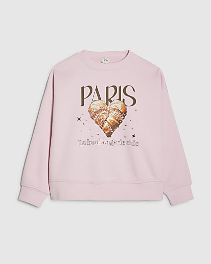 Girls Pink Paris Heart Sweatshirt